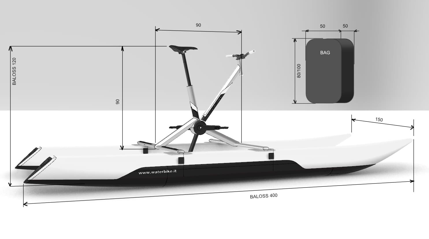 Waterbike disegno dimensioni Baloss Tandem Puro